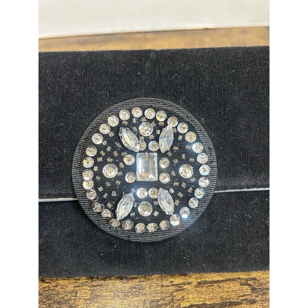 Victoria's Secret Black Velvet Clutch Rhinestone Buckle Rectangle 11x4x2" - Picture 3 of 13
